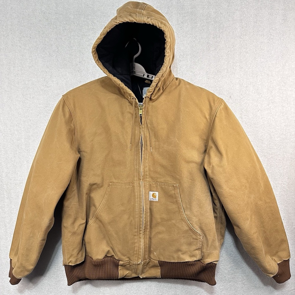 Carhartt J140 BRN Mens Large Brown Duck Active Jacket USA Union Hooded Quilted